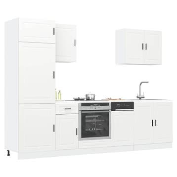 vidaXL 7-delige Keukenkastenset Porto bewerkt hout wit, Verzenden, Nieuw