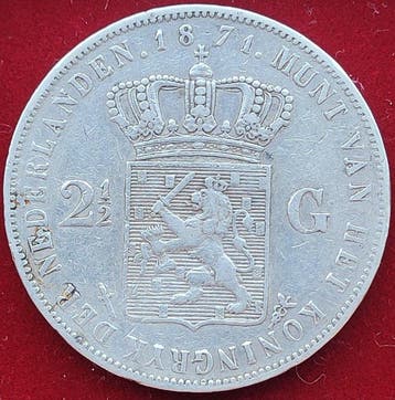 Nederland. Willem III. 2 1/2 Gulden 1871 (Zonder, Timbres & Monnaies, Monnaies | Pays-Bas