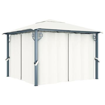 vidaXL Prieel met gordijn 300x300 cm aluminium crème, Verzenden