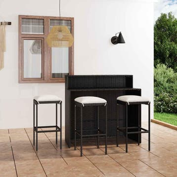 vidaXL 4-delige Tuinbarset met kussens zwart, Tuin en Terras, Verzenden, Nieuw