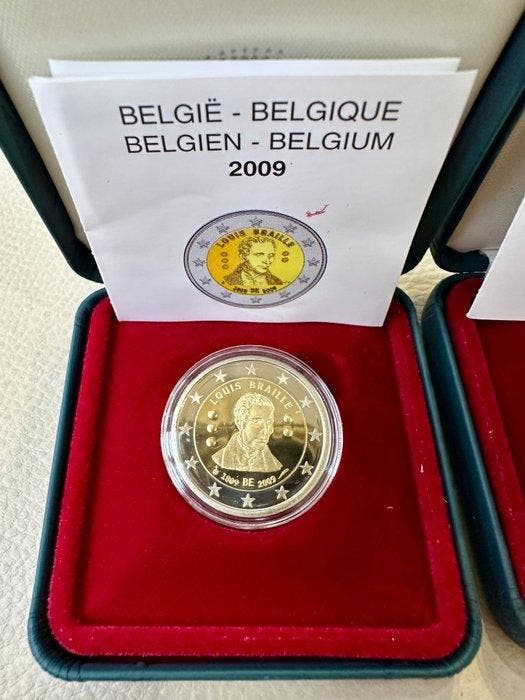 België. 2 Euro 2009/2010 Louis Braille + Presidence (2, Timbres & Monnaies, Monnaies | Europe | Monnaies non-euro