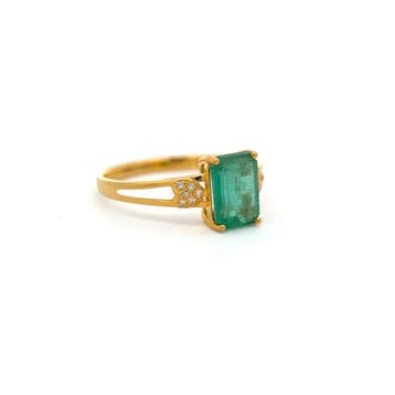Bague - 14 carats Or jaune - 1.39ct. tw. Émeraude - Diamant