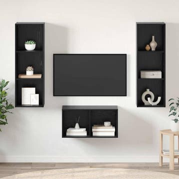 vidaXL Tv-meubelset Zwart Eiken Bewerkt hout, Huis en Inrichting, Verzenden, Nieuw