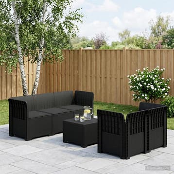 vidaXL 5-Zits Tuinbank met Kussens Rattanlook PP Antraciet, Verzenden, Nieuw