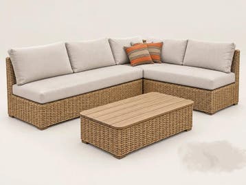 Luxe hoekloungeset van wicker met kussens en tafel (Tuin), Ophalen of Verzenden
