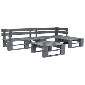 vidaXL 4-delige Loungeset pallet hout grijs, Verzenden, Loungeset