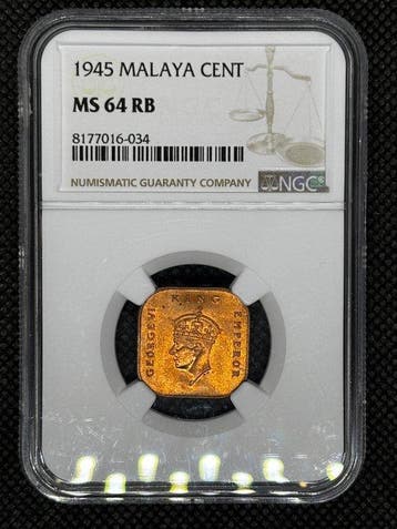 Brits-Indië. George VI. 1 Cent 1945 NGC MS64RB (Zonder