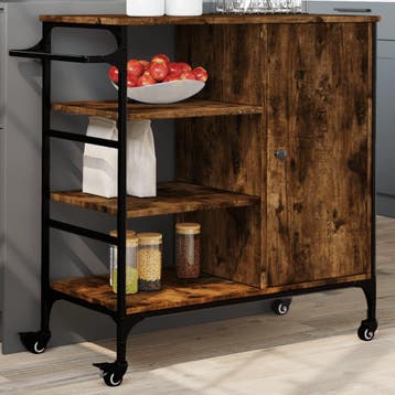 vidaXL Keukentrolley 87,5x38,5x84,5 cm bewerkt hout gerookt, Huis en Inrichting, Verzenden, Nieuw