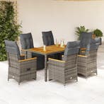 vidaXL 7-delige Bistroset met kussens poly rattan grijs, Verzenden
