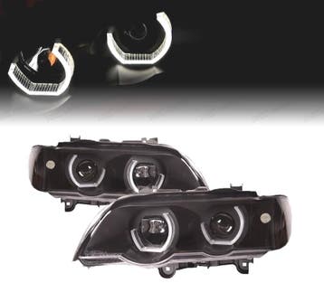 PHARES LED 3D ANGEL EYE POUR BMW X5 99-03 FOND NOIR, Verzenden