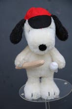 Steiff: Snoopy van Peanuts met baseball slaghout, bal en, Antiek en Kunst