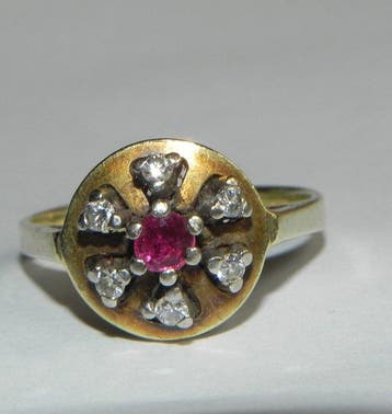 Bague - 14 carats Or blanc Rubis - Diamant
