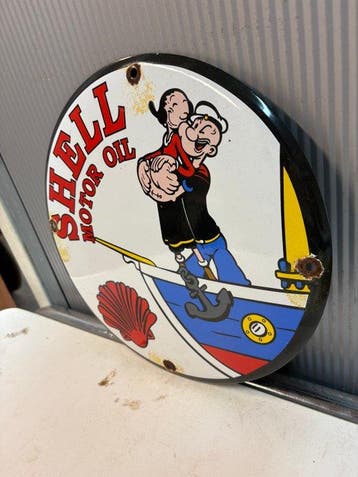 Shell Motor Oil & Popeye – Rond Emaille Reclamebord -