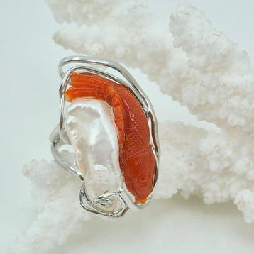 Koraal - Zilver - Ring - CORALLO MEDITERRANEO, Antiek en Kunst