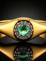 Groene smaragd halo-ring - 925 sterlingzilver goud verguld