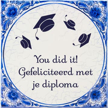 Tegels delfts blauw Geslaagd You did it 15cm, Verzenden, Nieuw