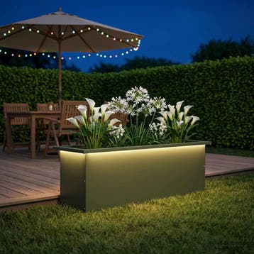 vidaXL Tuinplantenbak met led Olijfgroen 30 x 100 x 30 cm, Verzenden, Nieuw
