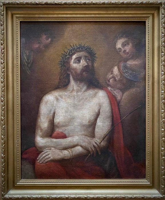 Scuola bolognese (XVII) - Ecce Homo con Fanciulli - XL, Antiquités & Art, Art | Peinture | Classique