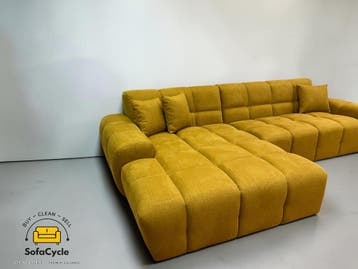 Goossens Opulent hoekzetel geel in stof, hoek L – overstock, Verzenden