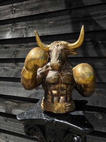 Beeld, XL Boxing Bull - Gold - 41.5 cm - Hars