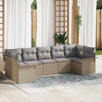 vidaXL Tuinbank Set met kussen met opslag 7 pcs Beige Poly, Verzenden, Nieuw