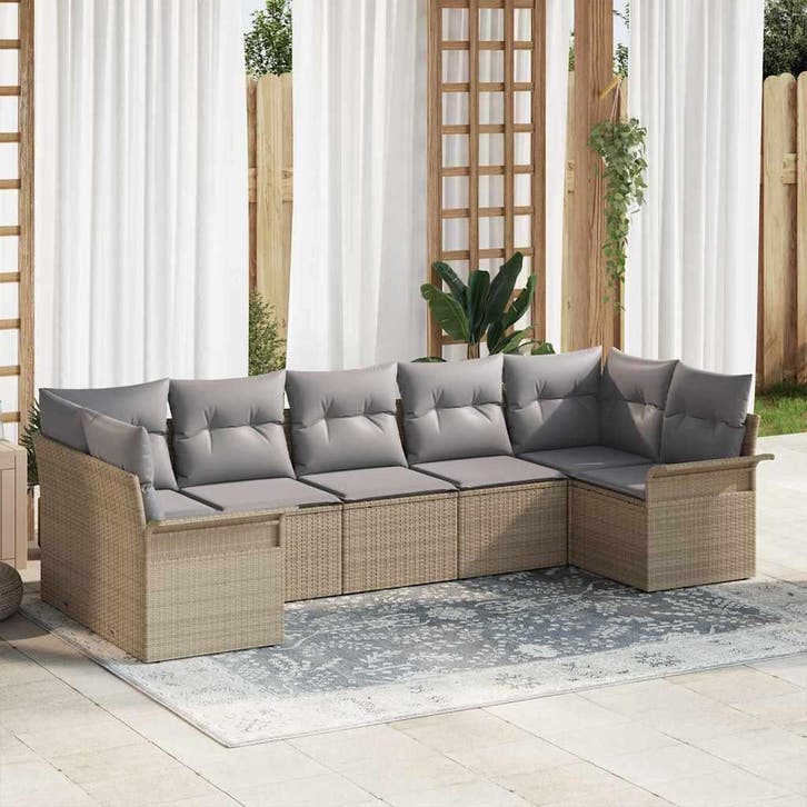 vidaXL Tuinbank Set met kussen met opslag 7 pcs Beige Poly, Tuin en Terras, Tuinsets en Loungesets, Nieuw, Verzenden