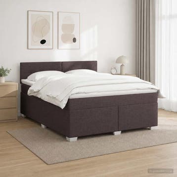 vidaXL Boxspringbed met matras en LED Donkerbruin 140 x 200, Verzenden
