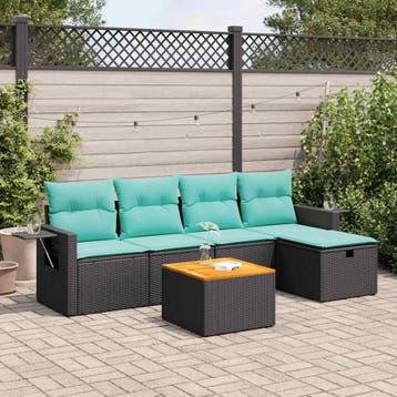 vidaXL 6-delige Loungeset met kussens poly rattan zwart, Verzenden, Nieuw, Loungeset
