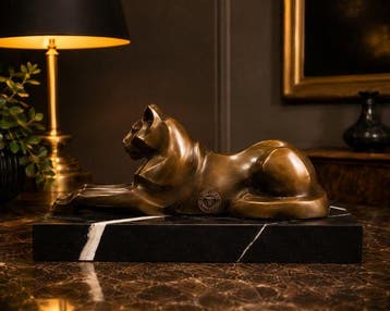 De Coux - sculptuur, Art Deco Panter op Marmeren Voet -, Antiek en Kunst