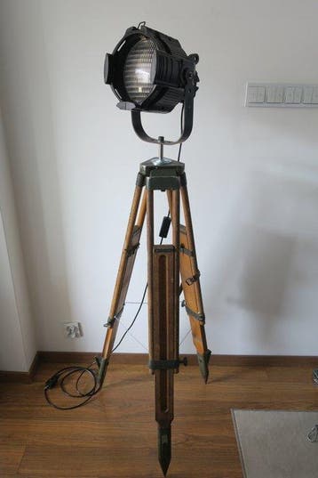 Staande lamp - Aluminium, Staal, Hout - Retro theaterlamp