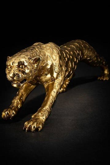 sculptuur, XL Gouden Panter Sculptuur – 80 cm breed– Luxe
