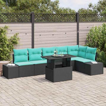 vidaXL Tuinbank Set 7 st 6-Aantal zitplaatsen Zwart en Blauw, Verzenden
