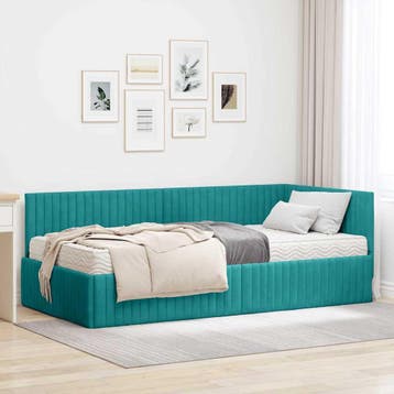 vidaXL Hoekbedframe met Matras met hoofdeinde 2 st Turquoise, Huis en Inrichting, Verzenden, Nieuw