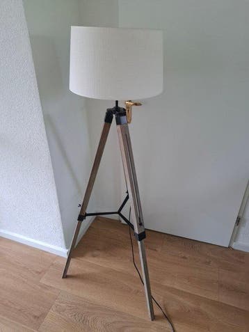 Lampadaire - Bois, Textile, Métal - Driepoots