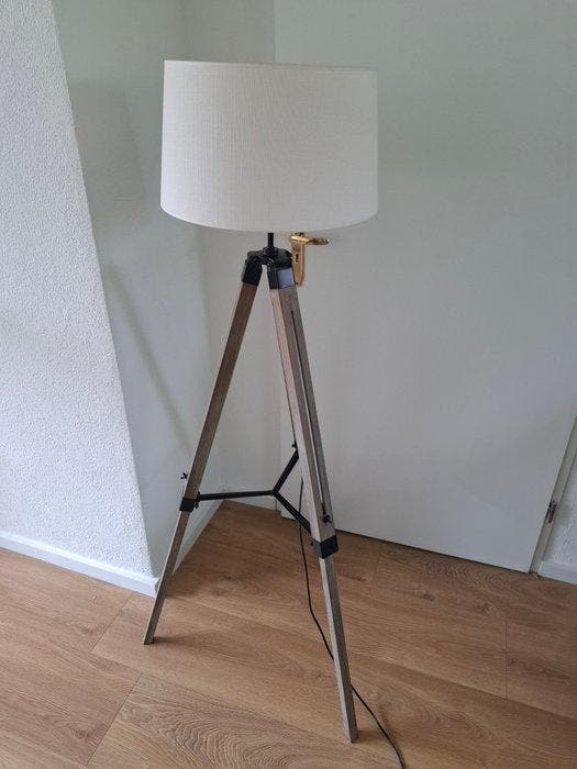 Lampadaire - Bois, Textile, Métal - Driepoots, Antiek en Kunst, Kunst | Designobjecten
