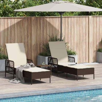 vidaXL Ligstoel 3 pcs Bruin en Crème Wit 200 x 55 x 92 cm, Verzenden, Nieuw