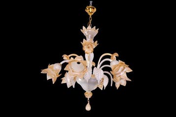 Kroonluchter - florale bladeren en bloemen - Glas, Murano -