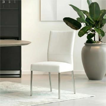 Leren eetkamerstoel Real - Toledo Bianco (gebroken wit) -, Huis en Inrichting, Stoelen, Wit, Nieuw, Ophalen of Verzenden, Industrieel, Modern