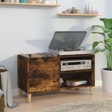 vidaXL Platenkast 84,5x38x48 cm bewerkt hout gerookt, Verzenden