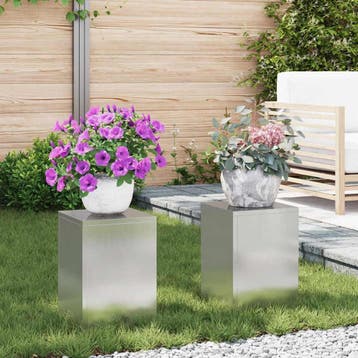 vidaXL Plantenstand 2 pcs Zilver 24 x 24 x 35 cm Roestvrij, Verzenden