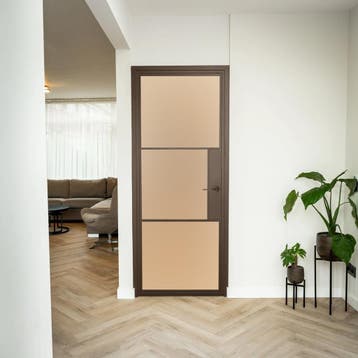 OUTLET: Stalen Binnendeur 3 Vlaks Brons Mat glas Met slot, Minder dan 80 cm, Binnendeur, Nieuw, Metaal