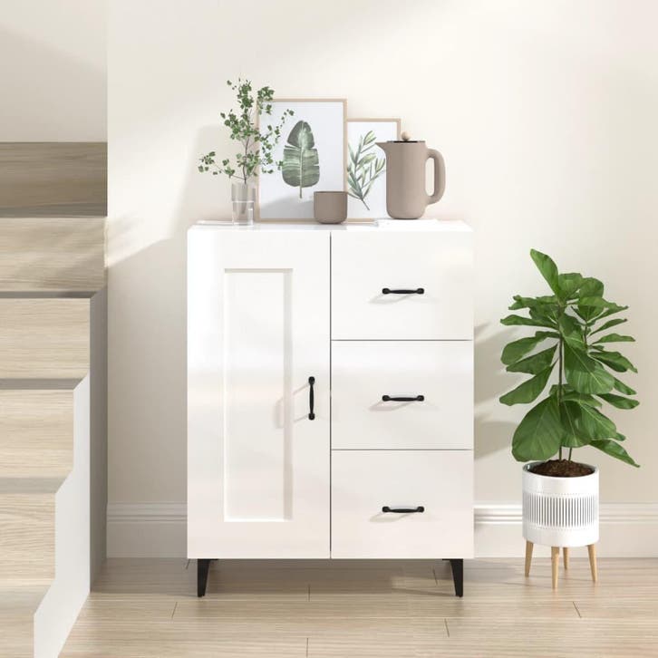 vidaXL Dressoir 69,5x34x90 cm bewerkt hout hoogglans wit, Huis en Inrichting, Kasten | Dressoirs, Nieuw, Verzenden