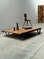 Table basse - Acier, Bois - Table basse industrielle en bois, Antiquités & Art
