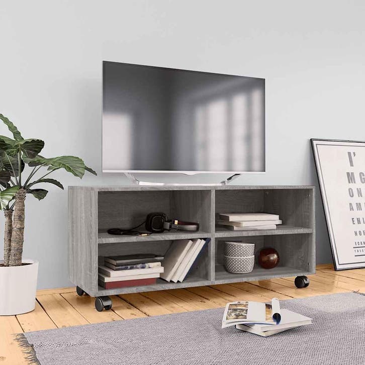 vidaXL Tv-meubel met wieltjes 90x35x35 cm bewerkt hout grijs, Huis en Inrichting, Kasten |Televisiemeubels, Nieuw, Verzenden