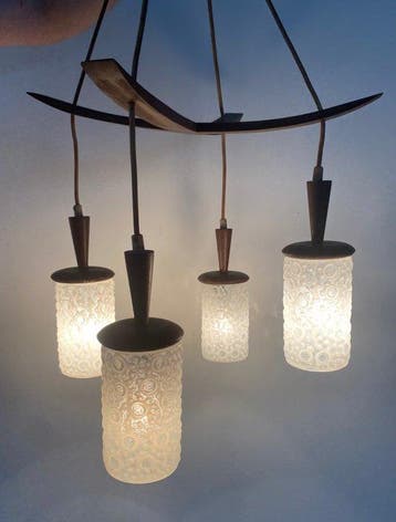 Plafondlamp - teak en glas