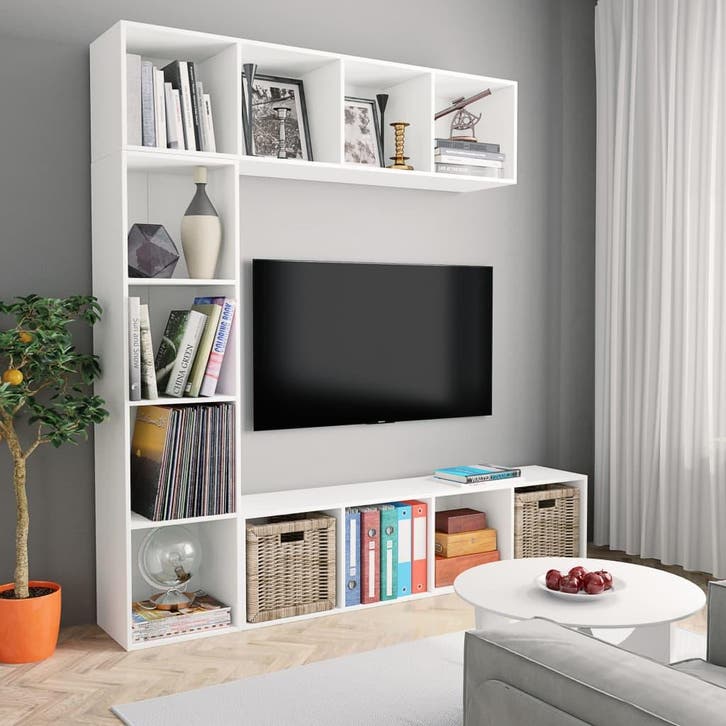 vidaXL 3-delige Boekenkast-/tv-meubelset 180x30x180 cm wit, Huis en Inrichting, Kasten | Boekenkasten, Nieuw, Verzenden