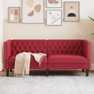 vidaXL Tweezitsbank Chesterfield-stijl kunstleer wijnrood, Verzenden, Nieuw
