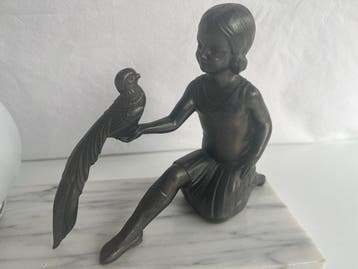 Lamp - Marmer, Brons - Meisje met fazant