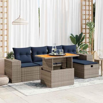 vidaXL 6-delige Loungeset met kussens poly rattan acacia, Verzenden, Loungeset