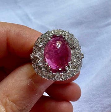 Ring - 18 karaat Witgoud Toermalijn - Diamant - Gemaakt in, Nieuw